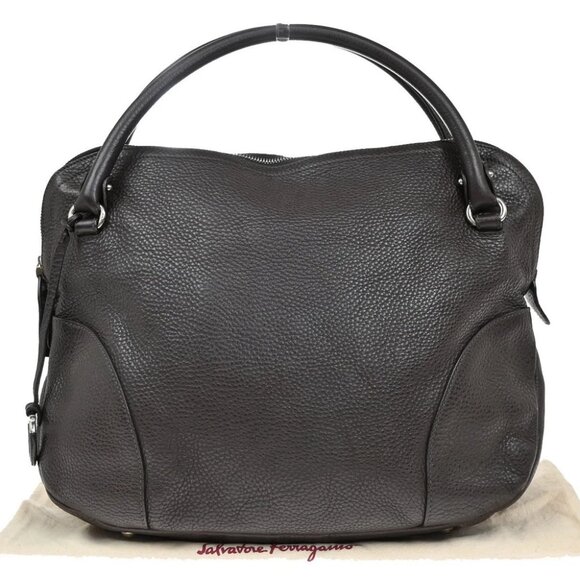 SALVATORE FERRAGAMO Logo Gancini Shoulder Hand Bag Leather Brown - Picture 1 of 16